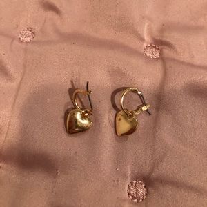Gold mini hoops with heart charm earrings <3